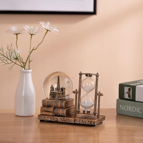 Image of SAJANI Music Crystal Snow Globe with Hourglass Timer, Vintage LED Crystal Ball Hourglass Timer, Home Decoration for Living Room, Bedroom, Book Shelf, Desktop Decor (Vintage Hourglass)