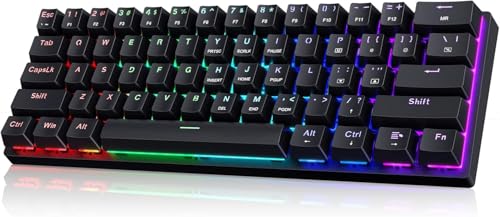 CACKBIRD Portable 60% Mechanical Gaming Keyboard, Wired Keyboard with Blue Switches,LED Customization Backlit,61 Keys Ultra-Compact Mini OfficeKeyboard for PC/Mac/Xbox,Easy to Carry On Trip-Black