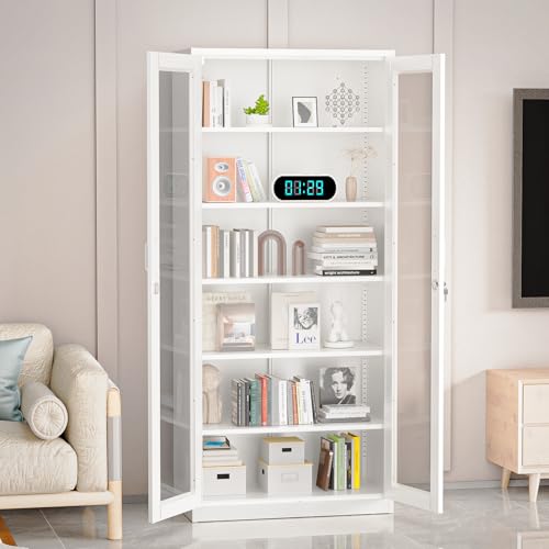 VINGLI Lockable Display Cabinet with Glass Doors & 5...