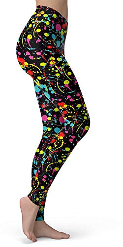 Image of sissycos Women's 80s Leggings Neon Artistic Splash Printed Buttery Soft Stretchy Pants