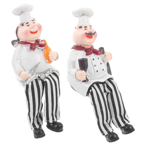 IMIKEYA Sculture Di Chef in Resina 2 Pezzi, Statuette Da Tavolo Tema Chef Cartone Animato, Decorazioni Tridimensionali Per Cucina e Ristorante, Regalo Di Benvenuto Per Casa e Locali