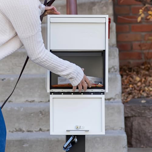 Image of Adoorn Lockable Post Mount Mailboxes for Outside - Large Anti-Theft Locking Mailbox for Packages and Letters - Weatherproof Construction - Durable Steel - 15.5 inch H x 12 inch W x 18.5 inch D - White