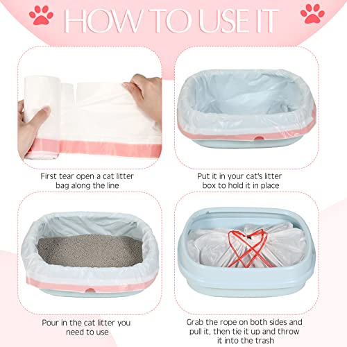 Sabary 30 Count Large Cat Litter Box Liners Drawstring Jumbo Kitty Litter Pan Box Liners Heavy Duty Cat Trash Bags Pet Thick Trash Box Liners Portable Kitty Rubbish Bags, 31 x 18 Inch