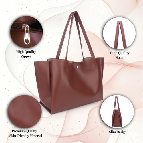 Image of Pure Vegan Leather Tote Bag for Women, Fully Embossed, Handbag, Shoulder Bag, Black