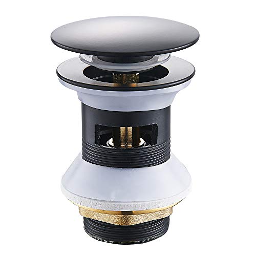 SurfMall Tapones de desagüe fregadero Desagüe lavabo Válvula Pop-Up Válvula Desagüe con Rebosadero Desagüe Universal Click-Clack (Negro)