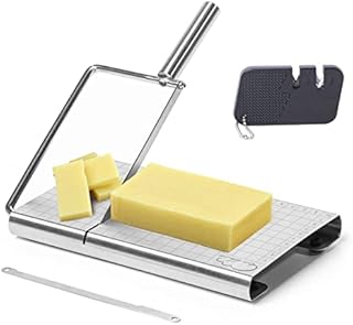 Esie Houzie Cheese Slicer - Multipurpose Stainless Steel Cheese Cutter & Food Cutter with Blade - Accurate Size Scale for Cutting Cheese Butter Vegetables Sausage Herbs & More ( No Wire)