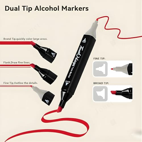 Image of JOUET Alcohol Markers Set of 60 Dual Tip Brush & Color Marker Pens for Drawing, Sketching, Calligraphy, and Colouring | Multicolor Dual Tip Sketch Pens for Artists, Kids & Adults
