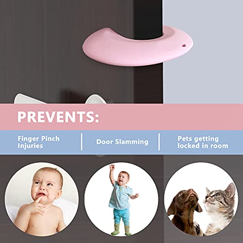Image of Neobay Door Pinch Guard and Door Slam Stopper, Durable Silicone Door Finger Pinch Guard, Prevents Slamming on Even Heavy Doors, Non-Toxic & Pet Friendly, 6 Packs Pink.
