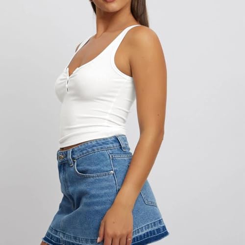 Débardeur d'été col en V en maille côtelée stretch et coupe décontractée chic - 2