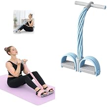Function Tension Rope with Handles, Pedal Resistance Band for Full Body Workout, 6 Tube Elastic for Abdomen, Waist, Arm and Leg Exercise, Portable Home Fitness Band
