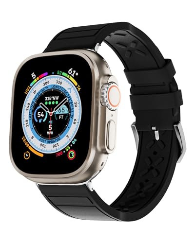 OUTVI Sport Band for Apple Watch 49mm Ultra 2 Series 9 8 SE 2 45mm 44mm 42mm 41mm 40mm 38mm FKM Fluororubber Sturdy for iWatch 7 6 5 4 3 2 1 Women Men Black 38-41