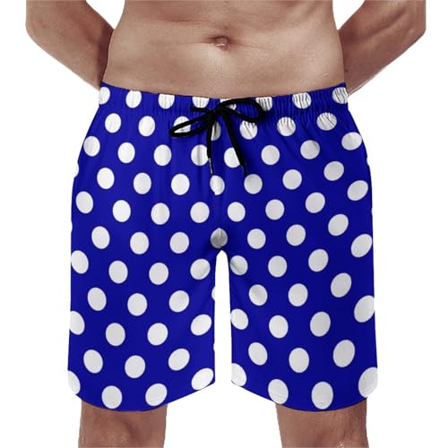 Hawaiian Shorts for Men - Comfy Deep Blue Polka Dot Print (a) Mens Swim Trunks Bathing Suits with Mesh Lining