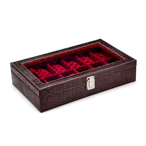 Image of NAAZS Luxury 12 Slot Watch Organizer Box for Men-Leather Storage Case with Transparent Lid & Soft Velvet Lining-Wrist Watch Display Box, Jewelry Holder, Travel Case-Perfect Gift for Collectors