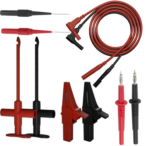 Image of Multimeter Alligator Clips Test Leads Kit, Eectrical Alligator Clips Probe Test Kit,19A JT8001‑1 Crocodile Clip Wire Piercing Needle Probe 0.7mm Multimeter Accessories for Electronic Repair