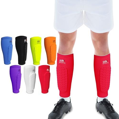 LUONT - Soccer Shin Guards for Men, Women & kids | Protective Football Soccer Pads with Superior Impact Absorption, Breathable, & Lightweight | Football Shin Guards Sleeves (S, Red)