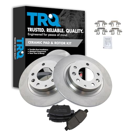 Image of TRQ Rear Ceramic Brake Pad and Rotor Set | For 2006-2012 Ford Fusion 2007-2012 Lincoln MKZ 2006 Lincoln Zephyr 2006-2013 Mazda 6 2006-2011 Mercury Milan