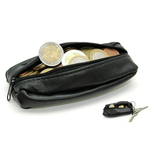 Black Soft Leather Key Case Holder Keychain Bag Zipped