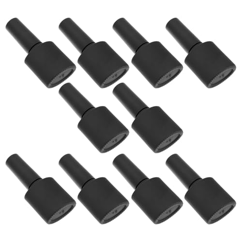 Healeved Botellas de Vidrio para Esmalte de Uñas 10 Ml Negras Mate Tapa y Pincel, 10 Unidades, Diseño Oblato Compacto Reutilizable, Accesorio Adecuado para Manicura y Viaje