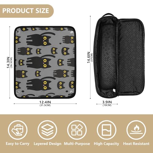Bolsa de Viaje para Herramientas de Cabello con Estera Resistente al Calor y Organizador Impermeable para Plancha, Rizadora y Secador, Negro con Gatos miniatura 4