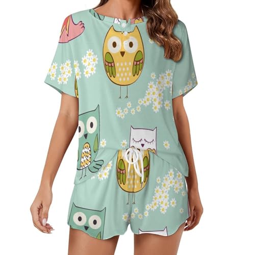 Pyjama femme cartoon bird leger contre la chaleur de la nuit