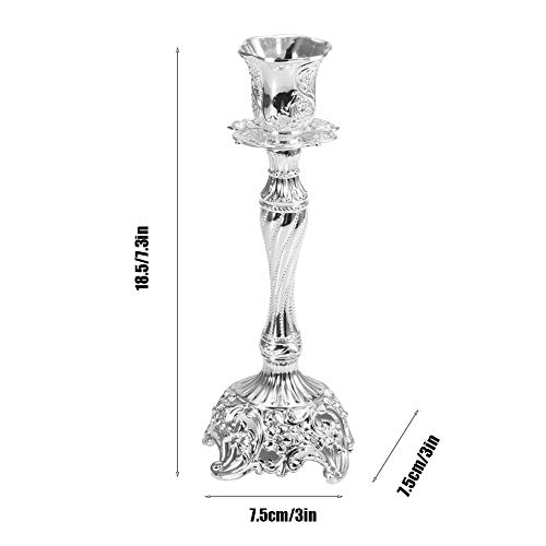 European Classical Candlestick Holder Set, 2 Pcs Silver Candle Sticks Stands Single Head Ornate Candle Holder for Living Room Ornaments Table Centrepieces