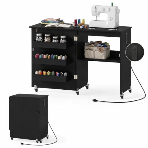 GIANTEX Folding Sewing Table with Charging Station