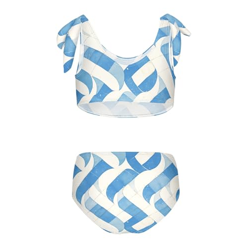 Blue Girls Two Piece Kids Bikini Set Scoop Neck Swimsuits Swimming Suits Cute Shoulder Strap2