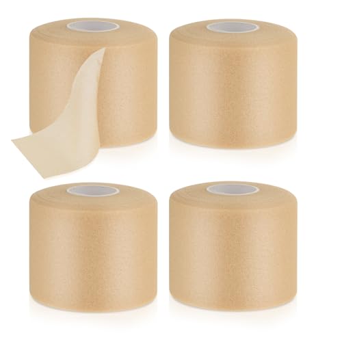 4 Rolls Pre Wrap Athletic Tape, Foam Underwrap Sports Tape Athletic, Self Adhesive Bandage Wrap for Arm Wrist Hair Soccer, Prewrap Tapes to Protect Ankles Wrists Knees(Skin Color, 88 Yards)