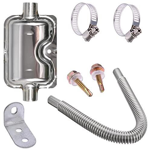Silenciador de escape de 24 mm + manguera de escape de 120 cm para generadores de energía, tubo de escape de coche, sistema de calefacción de acero inoxidable