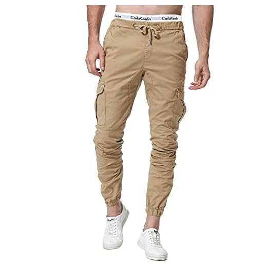 ZOEREA Pantalones Hombre Casuales Deporte Elásticos Joggers Largos Pants con Bolsillos Algodón Slim Fit Cargo Trouser de Hombres Caqui, S