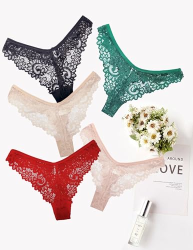 Image of Murimia Sexy Seamless Thongs for Women Lace Underwear Breathable Low Rise T-Back Panties