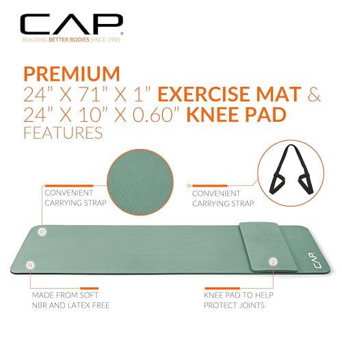 CAP Barbell High Density Exercise Yoga Mat with strap and Knee Pad 71"x24"x1/2" Sage Green - Image 4