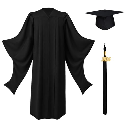 GraduationMall Masters Graduation Gown Cap with 2026 Tassel Graduation Unisex Economy Set for Grad Party Black 48(53-55)