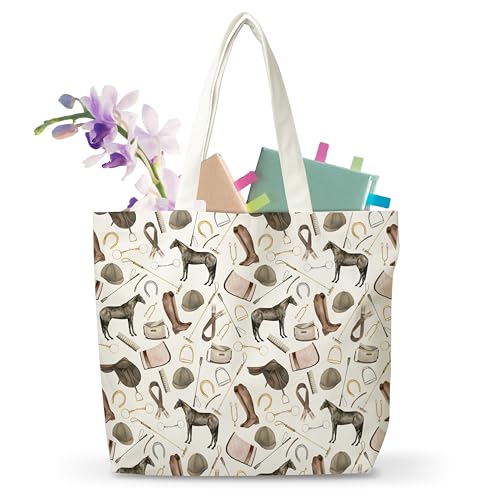 MVZX Horses Lover Canvas Tote Bag for Horse Enthusiasts