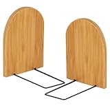 Uonlytech 2pcs Decorative Bookends Heavy Duty Bamboo Book Holders for Office and Home Non-Skid Book Organizer Suitable for Heavy and Desktop Use