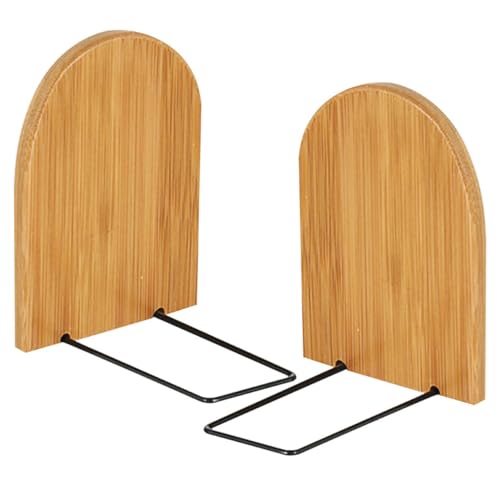 Uonlytech 2pcs Decorative Bookends Heavy Duty Bamboo Book Holders for Office and Home Non-Skid Book Organizer Suitable for Heavy and Desktop Use