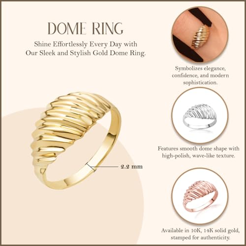 Modern Contemporary Ring Gold Elegant Croissant Dome Band Style Statement Ring | 10K or 14K Yellow, Rose, or White Gold | Available in Sizes 4-124