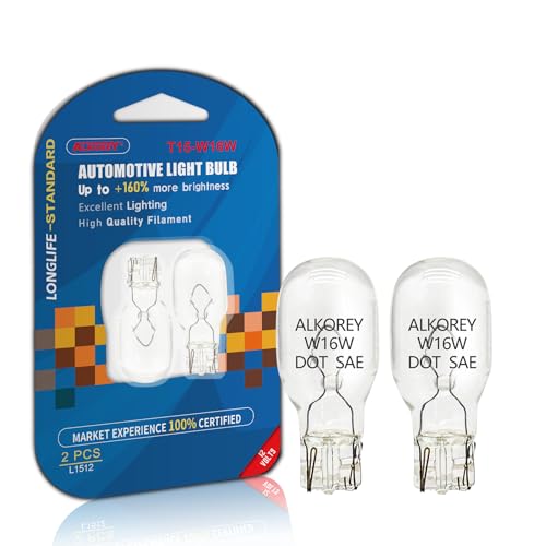 ALKOREY W16W T15 912 921 12V 16W Back-up Reverse Lights Car Turn Signal Bulbs 2700K Warm White Automobile Lamps 2 Pack