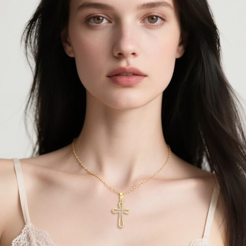 Gold Cross Necklaces for Women 14K Gold Cross Pendant Necklace Chain Necklace Faith Necklaces Cubic Zirconia3