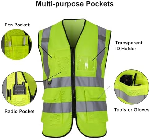 Reflective Safety Vest for Men Women 6 Pockets High Visibility Construction Work Vest, Class 2, Meets ANSI Standards - Image 4