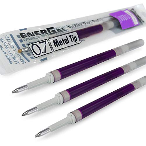 Pentel Energel Lot de 4 recharges pour stylo à pointe métallique 0,7 mm LR7 – Compatible avec les stylos Energel Xm, BL77/BL57/BL37 – Violet