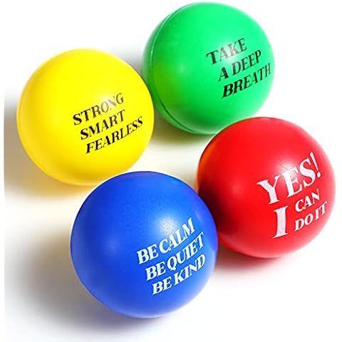 Motivational Stress Balls for Kids and Adults 4 Piece Stress Relief Balls with Quotes Red Green Blue Yellow Inspirational Foam Balls Funny Anxiety Ball for Managing Fidget Tension Anger Stress Cover