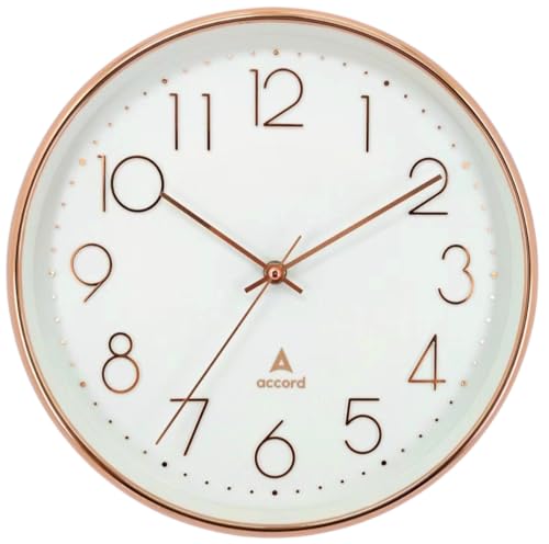 Image of Premium Contemporary Analog Wall Clock with Silent Sweep Noiseless Movement - Rose Gold Frame - HD Clear Glass Surface - 12 inch / 30.5 cm - Model TIME Square in Rose Gold