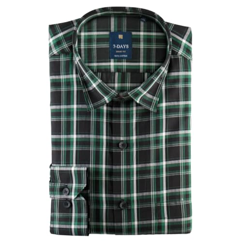 Image of 7-DAYS Men's Premium Check Shirt - 100% Cotton, Tailored Fit (Between Slim & Regular), Full Sleeve, with Pocket - Smart Office & Casual Look