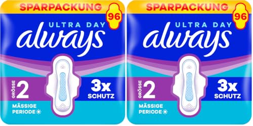 Always Ultra Binden Damen Gr. 2, Long, 96 Damenbinden mit Flügeln (3 x 32 Stück) Multipack, ultradünn und super absorbierend (Packung mit 2) – Ansicht 1