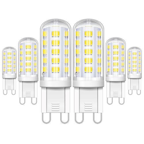 SCNNC bombilla led g9 5w luz fria 6000K 220V 450LM Equivalente a Halógeno de 50W, No Regulable, Ángulo de Luz de 360°, Bombillas G9 LED para Lámpara de Cristal Araña Dormitorio Salón, 6 Piezas
