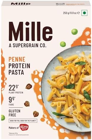 Mille High Protein Penne Pasta | 20g Plant Protein, Low Carb & High Fiber | Gluten-Free Vegan Pasta Made from Supergrains | Perfect for Quick Meals, Meal Prep & Healthy Eating | 8.82 Oz (250g)