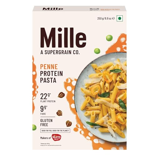 Mille High Protein Penne Pasta | 20g Plant Protein, Low Carb & High Fiber | Gluten-Free Vegan Pasta Made from Supergrains | Perfect for Quick Meals, Meal Prep & Healthy Eating | 8.82 Oz (250g)