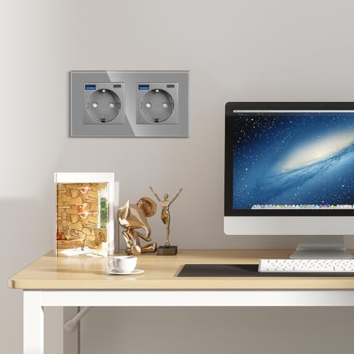 Double prise de courant encastrable grise avec USB C CNBINGO