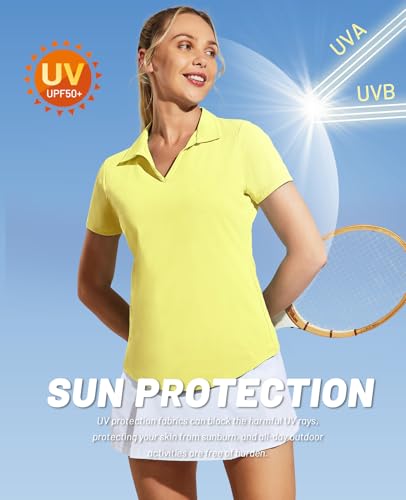 Image of MIER Women's Golf Polo Shirts Collared V Neck Short Sleeve Tennis Shirt, Dry Fit, Moisture Wicking